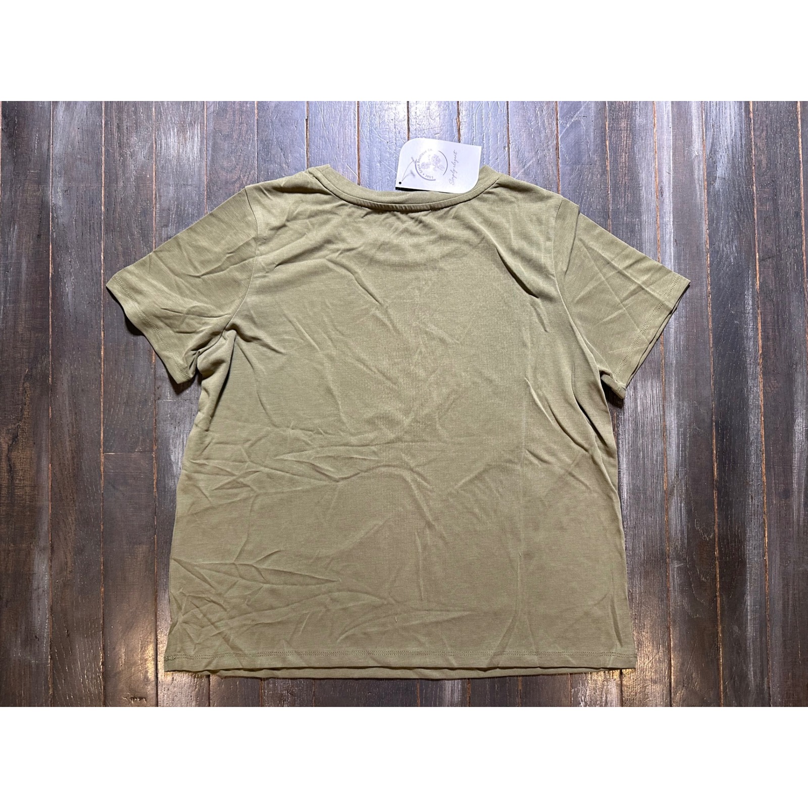 Double Zero Womens Olive Green Short Sleeve Crew Neck Relaxed Fit T-Shirt Nwt — image 3 of 3